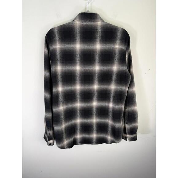 John Elliot Brushed Flannel Button Up Shirt White Black Plaid Medium - Picture 3 of 6